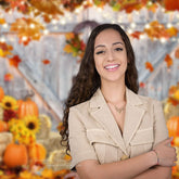 Aperturee - Wood Door Red Brick Wall Maples Pumpkin Autumn Backdrop